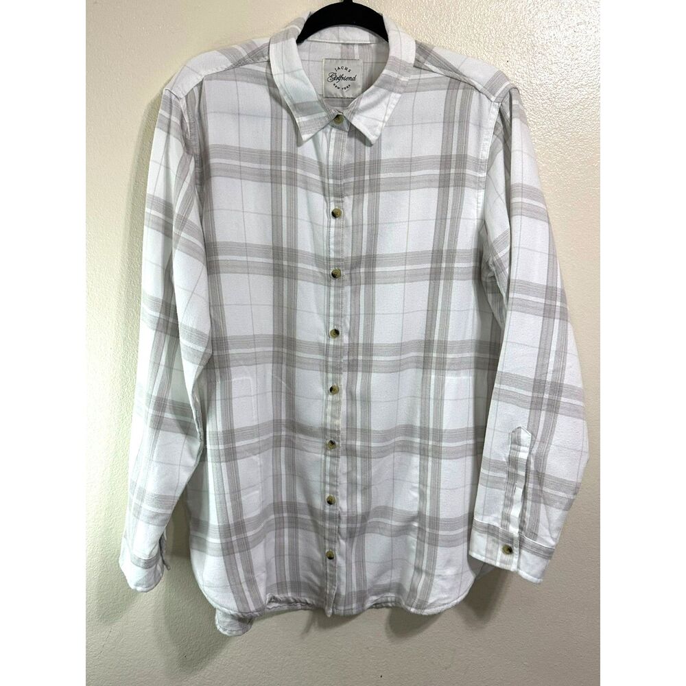 Jach's Girlfriend White on Gray Flannel Plaid Button Down Size XL Front Pockets